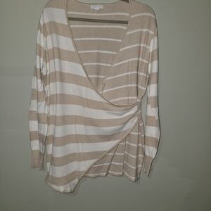 Striped Beige and White Wrap Top